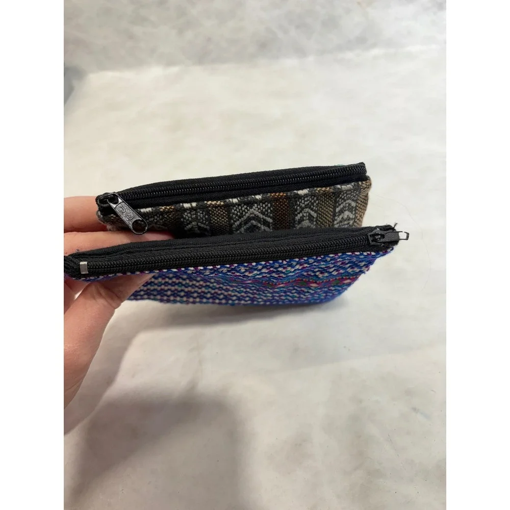 Mexican Handcrafted Embroidered Floral & Geometric Cotton Coin Purse Pouch Set 2